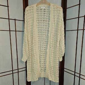 LC Lauren Conrad Cream Open-Knit Long Cardigan
